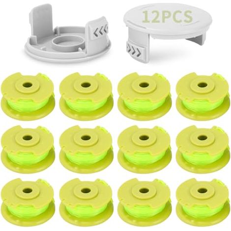 Paquete de 12 carretes de hilo de repuesto para Ryobi One+, Ø2 mm y 3,4 m, hilo de repuesto AC80RL3/AC14HCA y tapa protectora (12 carretes, 2 cubiertas) (1/5)