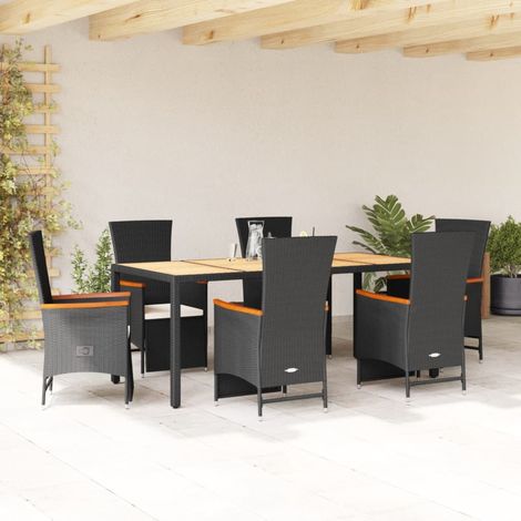 Ensemble repas de jardin 7 pièces avec 6 fauteuils inclinables en résine tressée noire - PANGIVO (1/5)