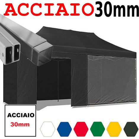 Gazebo 3x6 m nero pieghevole portatile estendibile richiudibile estensibile acciaio con laterali per fiere eventi stand chiosco tenda tendone mercato mercatino (1/5)