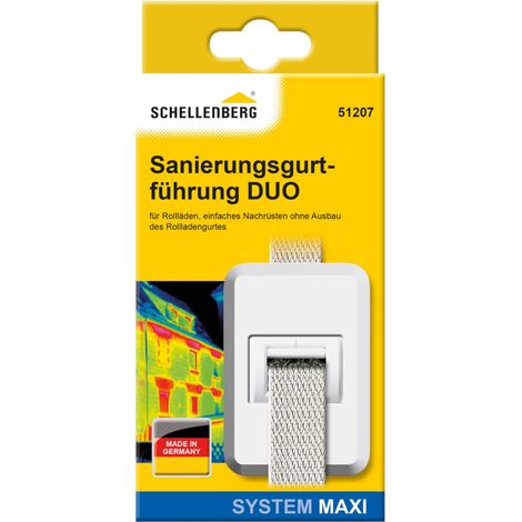 Schellenberg 51207 Guida della cinghia tapparella DUO Maxi bianco, con guarnizione a spazzola, per cinghia da 18-23 mm di larghezza, senza rimuovere la cinghia tapparella (1/4)