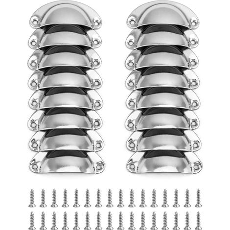 Lot de 16 Poignées de Coquille Tiroir, Poignées de Tiroir Vintage, Poignée Meuble pour Placard, Armoire, Commode, Vis Incluses (Argent) (1/5)