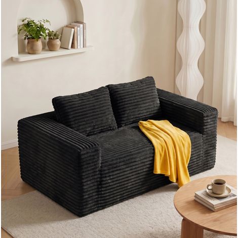 Sofá recto de 2 plazas 160x88x58 cm de tela negra, compacto para salón moderno FloraGrace (1/5)