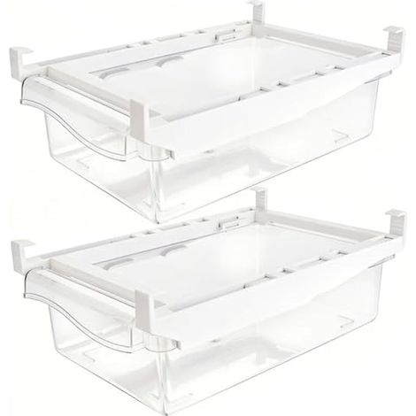 Lot de 2 tiroirs de rangement coulissants en plastique transparent avec poignée, pour fruits, légumes, œufs, viandes (1/5)
