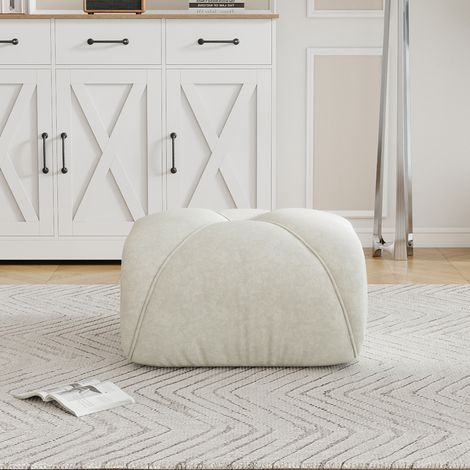 Pouf Elowin en chenille beige clair (1/5)