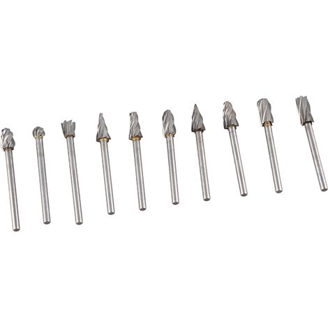 Jeu de 10 fraises en carbure de tungstène allié, haute dureté, pour une utilisation polyvalente avec les outils Dremel de sculpture sur bois. (1/5)
