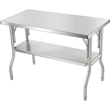 Table de travail professionnelle pliable 121,9 x 61 cm, acier inoxydable robuste, capacité 350 kg, idéale pour cuisine et atelier. (1/5)
