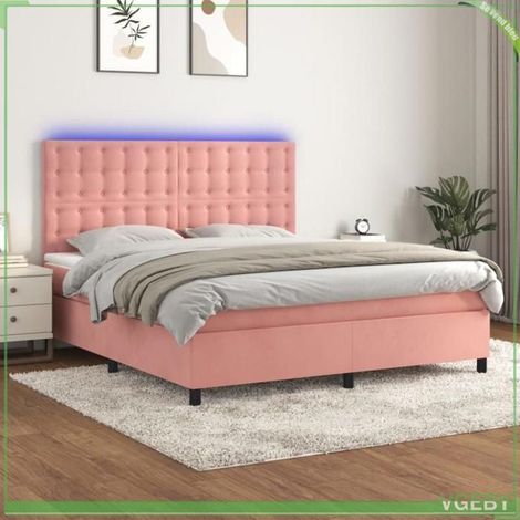 Sommier tapissier avec matelas et LED - 3136382 - Velours rose - 180x200 (20 cm) - Bande LED intégrée (1/5)