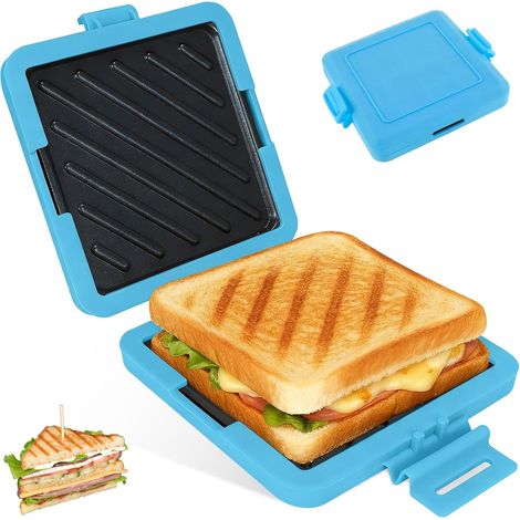 Machine Sandwich Micro-Ondes, Appareil Croque Monsieur Antiadhésive, Grille Pain Fromage Cuisine Silicone Lave-Vaisselle pour Sandwichs, Maison, Voyages, Bureau, Dortoir (Bleu) (1/5)