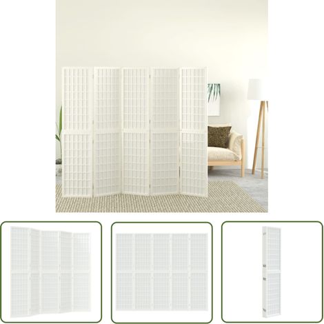 The Living Store 5-tlg. Paravent Japanischer Stil Faltbar 200x170 cm Weiß - Raumteiler - Shoji Design - Holzraumteiler - Faltbarer Raumteiler - Japanische Einrichtung (1/5)