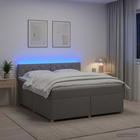 Cama box spring con colchón Gris Claro 180 x 200 cm Tela (1/5)