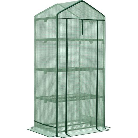AMXCNOY Mini serre Outsunny pour semis avec bâche et 3 étagères, porte enroulable, bac à légumes vert 69 x 49 x 125 cm pour les passionnés de jardinage (1/5)