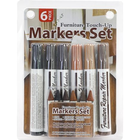 Holz-Ausbesserungsstift – 6 Naturfarben – 2 mm Filzspitze – Tinte auf Wasserbasis – Für Kratzer und Schrammen auf Massivholz, Furnier, Laminat und lackiertem Holz – 6er-Pack (1/5)