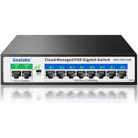 Switch PoE+ Gigabit à 10 Ports Géré Cloud 8 Ports PoE 120W + 2 Uplink Gigabit Gestion Simplifiée par App Détection Automatique, VLAN Norme IEEE 802.3af/at Transmission étendue 250m
