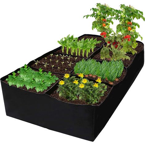 Lit de jardin surélevé en tissu, sacs de culture de plantes de jardin 120x60x30cm pour la culture d'herbes, de fleurs et de légumes, 8 grilles (1/5)