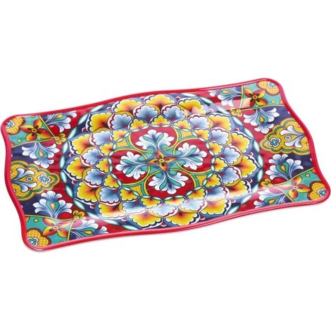 Regalo Italiano Vassoio Rettangolare Rian in Melamina 36 x 23 Cm H 2 Cm Rosso Blu