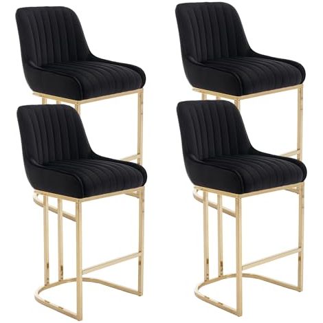 Bar Stools Set of 4 Velvet Armless Breakfast Kitchen Counter Stools with Metal Frame Bar Chairs for Home Bar Restaurant, Black, Wahson