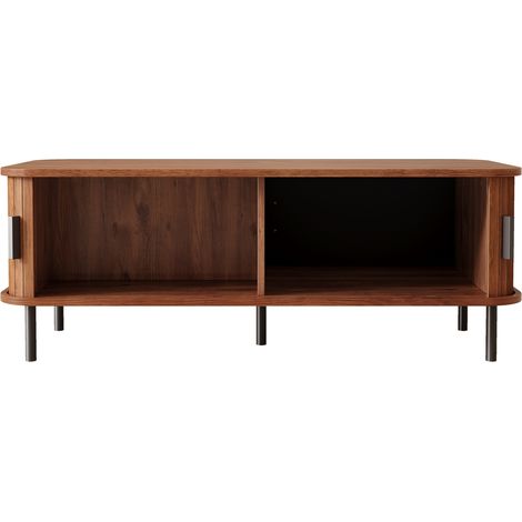 Rechteckiger Couchtisch aus MDF und Holzwerkstoff mit Schiebetüren, Nussbaumoptik (1/5)