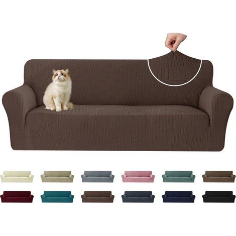 1 Housse Canapé Extensible, Universelle 3 Places, Polyester Antidérapante, Protection Animaux, Camel (1/5)