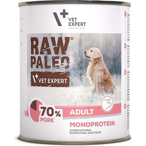 VetExpert Rohes Paleo-Schweinefleisch, ausgewachsene Hunde, 12 x 800 g Nassfutter in Dosen