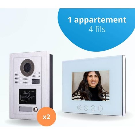 Portier interphone vidéo CLASSIC-2 4 Fils pour 2 entrées - 1 appartement - 2 platines - 1 écran blanc 7" - avec mémoire photos - avec lecteur de badge