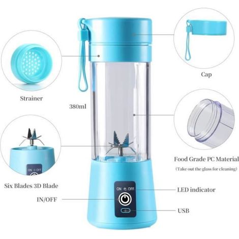 Presse-agrumes portable - - Mini mélangeur USB - 380 ml - Antidérapant - 6 lames (1/4)