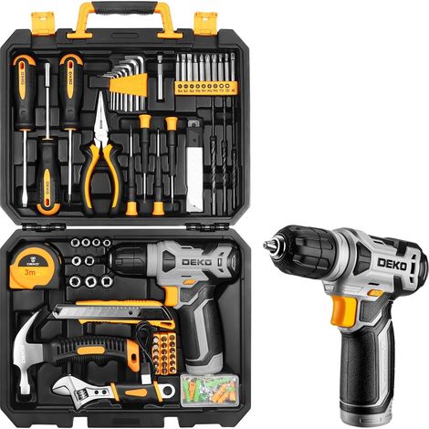 Caisse a Outil avec Perceuse Visseuse Multifonction Sans Fil 8V, 126 Pièces Malette Outils complete, Ensemble d'Outils avec Perceuse pour Réparation, Entretien et Travail (1/5)