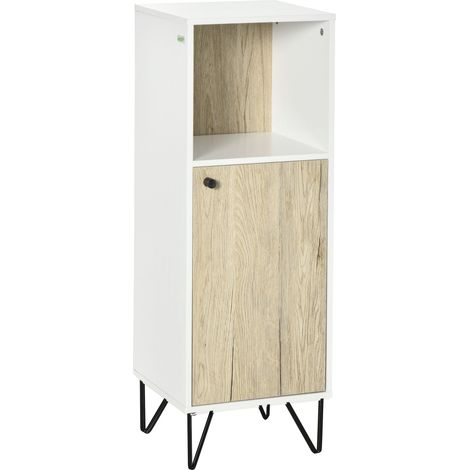 Mobile Bagno Ripiano Aperto 1 Anta 31,5x30x91 cm in Legno Quercia e Bianco (1/5)