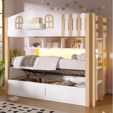 Kinder-Hochbett 90x200 cm, weiß, mit Stauraum, platzsparend, ohne Matratze – MEUBLIV (1/5)