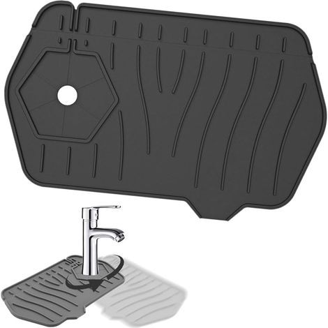1 x Tapis de robinet anti-éclaboussures en silicone - Tapis absorbant pour robinets et supports pour protéger les plans de travail de cuisine et de salle de bain (Noir) (1/5)