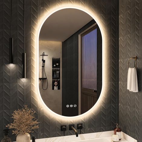 Miroir LED Bluetooth Salle de Bain 60x100cm - Anti-Buée, 3000K-6500K, Mémoire, Verre Trempé, IP44, Lumineux, Horizontal/Vertical (1/5)
