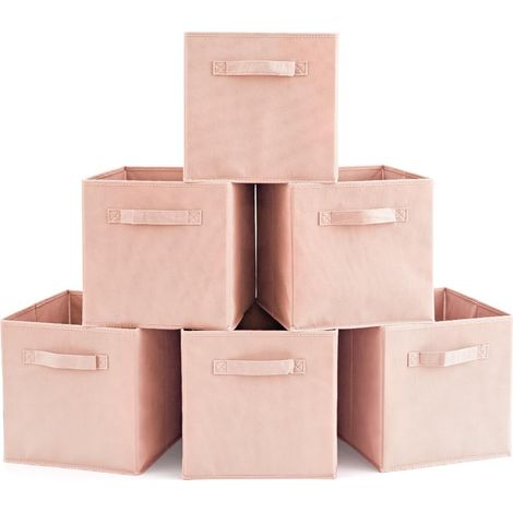 Lot de 6 boîtes de rangement ouvertes en non-tissé rose, tiroirs en tissu pour chambre, dressing, chambre d'enfant et salle de jeux (1/5)