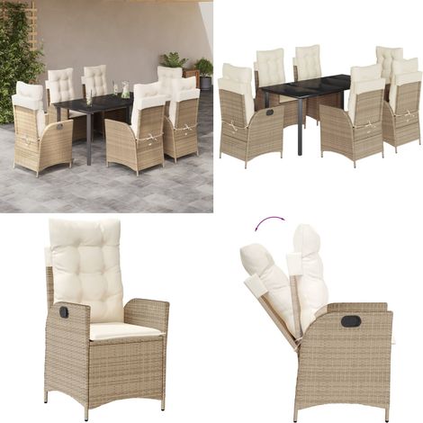 7-tlg. Garten-Essgruppe mit Kissen Beige Poly Rattan - Gartentisch - Gartensessel (1/5)