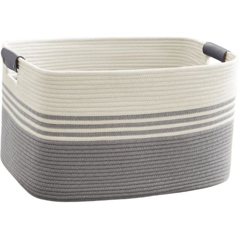 Panier de rangement tressé en corde de coton 60L, gris, idéal pour le salon et la salle de bain. Parfait pour le linge, les jouets, les serviettes et les produits cosmétiques. (1/4)