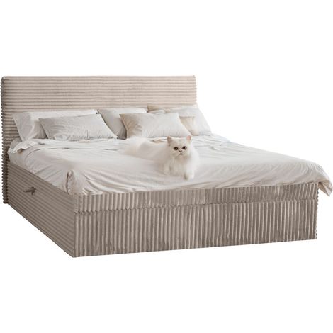 Boxspringbett mit bettkasten und topper TRENTO, ohne Bein stoff Plüsch Cord 160x200 cm Beige (1/4)