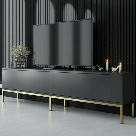 Dmora - Mobile porta TV Espero, Credenza da soggiorno, Armadio basso per TV, Base parete attrezzata, 180x30h47 cm, Antracite e Oro (1/5)