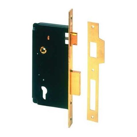Serrure à mortaiser 70 mm – Acier plaqué laiton – 2 lancers et loquet – Scrocco réversible pour sécurité accrue – Cisa - 5C611 (1/3)