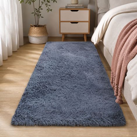 Tapis antidérapant à mémoire de forme, poils longs ultra-doux, gris argenté, 60x200 cm, idéal pour chambre et salon (1/4)