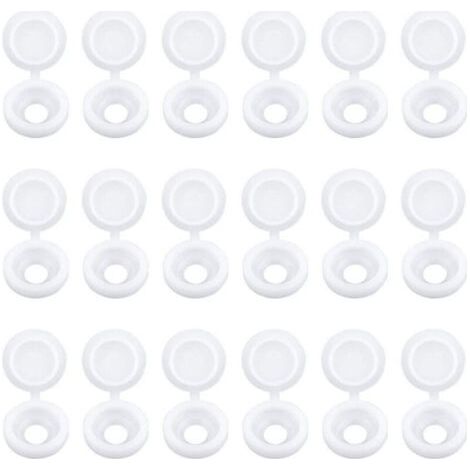 QORVA-Lot de 100 Capuchons Blanc de Vis à Charnière Bouchons à Vis en Plastique pour Meubles Placards Étagères