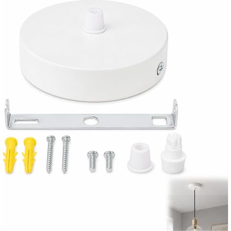1 Pièce Cache Baldaquin Rond Ø100mm Hauteur 25mm, Baldaquin de Plafond en Métal pour Lampe Suspendue, Blanc (1/5)
