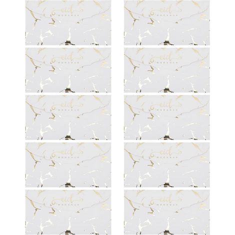 10 cartes de vœux Recuerdos De Boda Mubarak, avec enveloppes dorées et sac.-19.5x9.5cm-White (1/2)