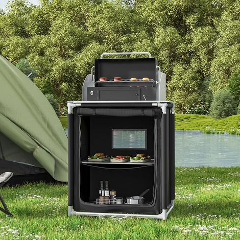 Potable Foldable Camping Picnic Storage Shelf Cabinet, Black