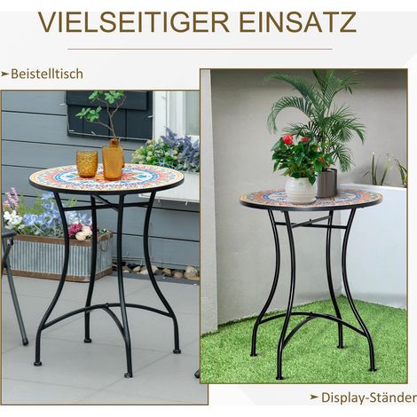 Table de jardin Ø60 cm, table de balcon métallique résistante aux intempéries, table à manger extérieure, table de camping table d'appoint, table ronde de terrasse pour jardin terrasse balcon Rouge+Bl (1/5)