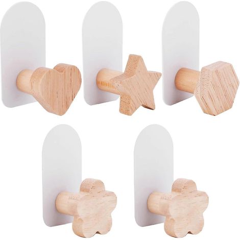 Lot de 5 crochets muraux en bois pour porte, à suspendre au-dessus de la porte, pour salon, chambre ou cuisine. (1/4)