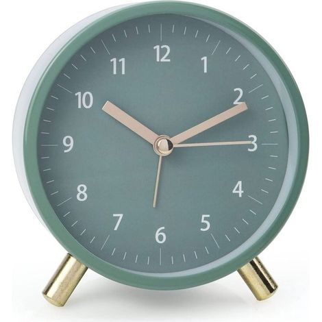 Réveil silencieux sans tic-tac - Horloge de chevet rétro en métal - Mouvement à quartz silencieux avec veilleuse et fonction alarme - Idéal pour les personnes au sommeil léger et les voyages - Vert