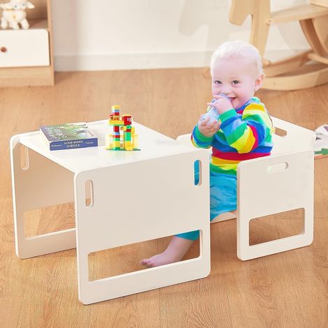 Ensemble Table et Chaise Montessori pour bébés de 1 à 3 Ans. Table et Chaise Ajustables en Hauteur pour la Lecture, Les Repas et Le Jeu. Facile à Assembler - Blanc (1/5)