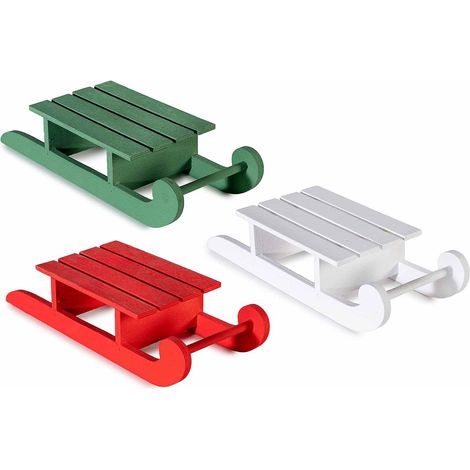 Slitte di Natale decorative in legno colorato, set da 6 pezzi, cm 21,5 x 8 x 4,5 H