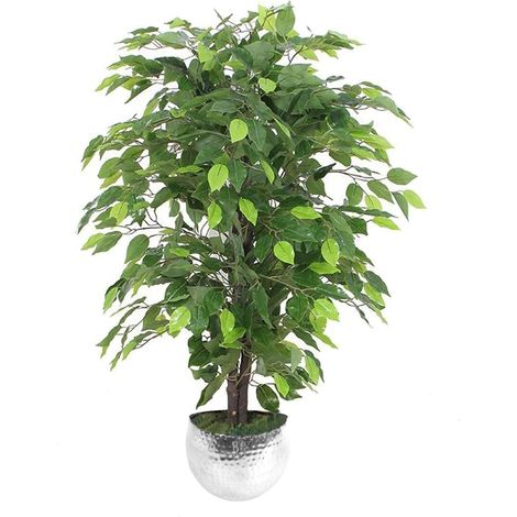 90cm Artificial Ficus Tree / Plant - Silver Metal Planter (1/4)