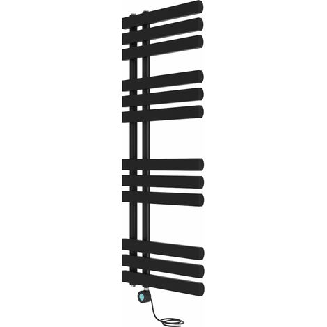 Electric Bathroom Prefilled D-shape Heated Towel Rail Radiator Thermostatic Heating Rads 1200x450mm Black (1/5)
