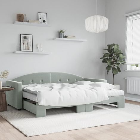 Sofá cama nido con colchón terciopelo gris claro 80x200 cm (1/5)