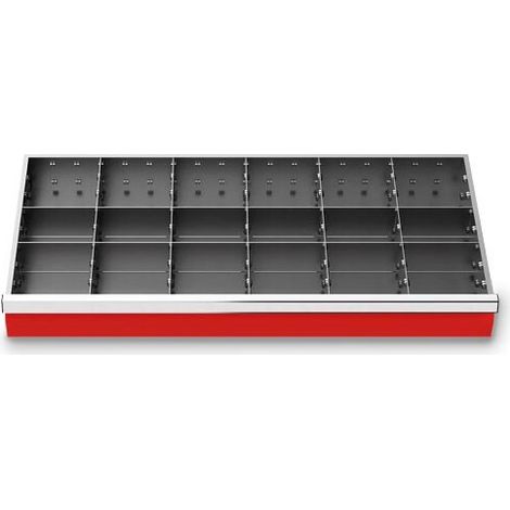 Metalleinteilung Set 17-teilig, R 36-16, Schubladennutzmaß 900 x 400 mm, Blendenhöhe 150 mm Maße in mm (BxTxH): 900 x 400 x 150 (1/3)
